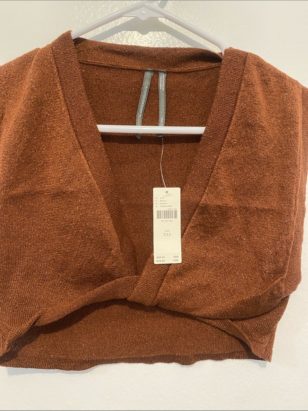 Anthropologie Copper-Brown V-Neck Twist-Front Knit Top